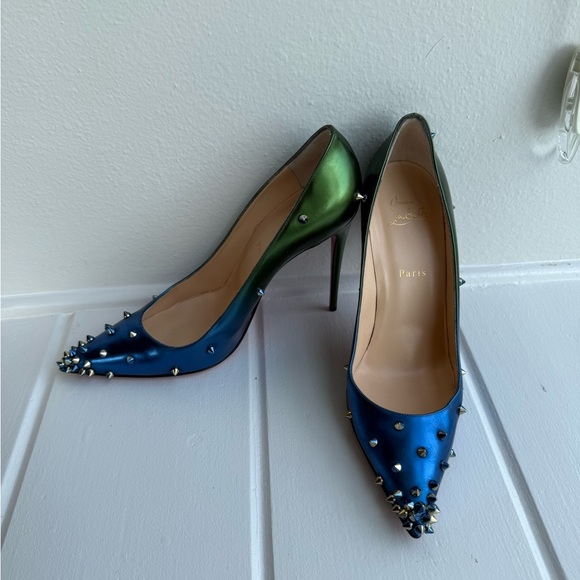 Christian Louboutin Shoes - Christian Louboutin Metallic Blue and Green Studded Heels